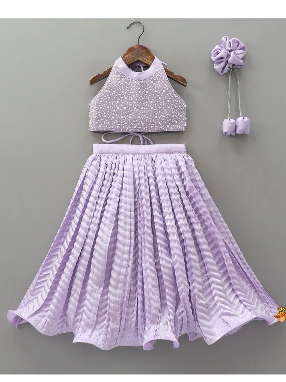 Lilac Pearl Halter Top & Lehenga Kids Matching Set